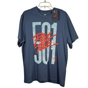 Levi's 501 Best Pair Denim Graphic T-Shirt Blue Crew Neck Relaxed Fit Size M